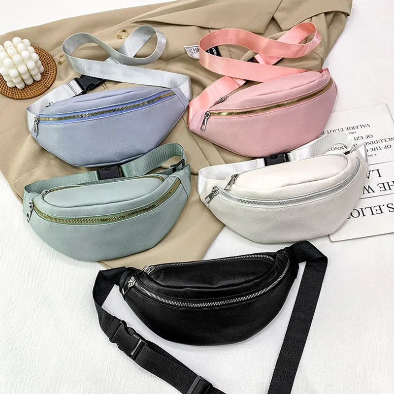 Women's PU Leather Waist Belt Bag Fanny Pack Shoulder Crossbody Chest Pack