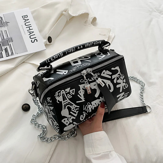Graffiti Leather Crossbody Bag for Women