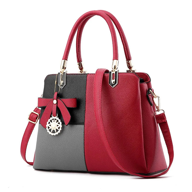 Wine Red Classic Office Ladies Handbag Crossbody Tote