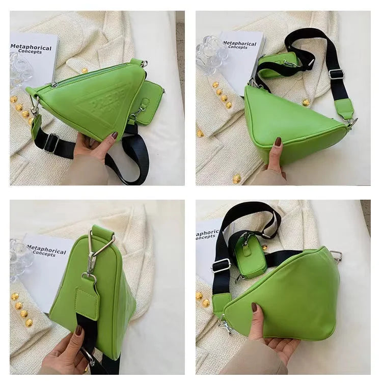 Triangle Shoulder Bags PU Leather Handbag Crossbody Messenger Side Bag