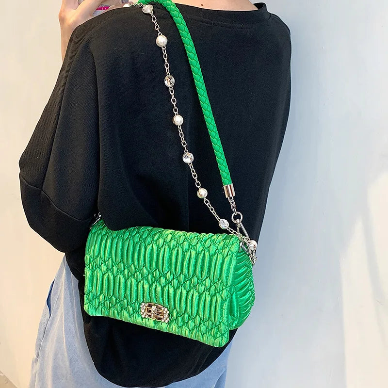 Women PU Leather Flap Crossbody Bags Green Pink Shoulder Evening Clutch