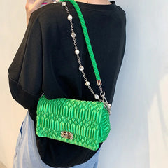 Women PU Leather Flap Crossbody Bags Green Pink Shoulder Evening Clutch