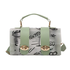 Women Shoulder Bag PVC Transparent Graffiti Ladies Purse Mint Green Mobile Purse