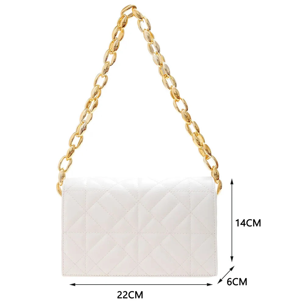 Quilted Chain Shoulder Bag Metal Thick Chain Purses Clutch Handbag
