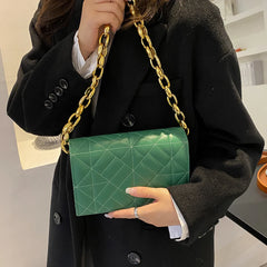 Quilted Chain Shoulder Bag Metal Thick Chain Purses Clutch Handbag