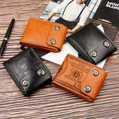 Men's Short Wallet Magnetic Buckle Double Line Foldable PU Leather Wallet