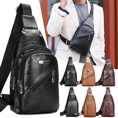 Men's USB Charging Chest Bag PU Leather Shoulder Travel Bag