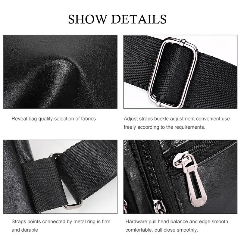 Men's USB Charging Chest Bag PU Leather Shoulder Travel Bag