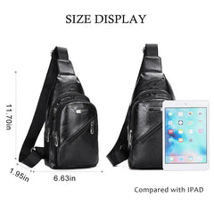 Men's USB Charging Chest Bag PU Leather Shoulder Travel Bag