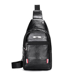Men's USB Charging Chest Bag PU Leather Shoulder Travel Bag
