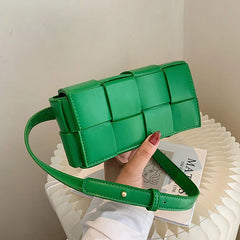 Female Leather Woven Messenger Bag Small Waist Shoulder Hand Bag