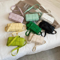 Female Leather Woven Messenger Bag Small Waist Shoulder Hand Bag