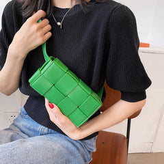 Female Leather Woven Messenger Bag Small Waist Shoulder Hand Bag