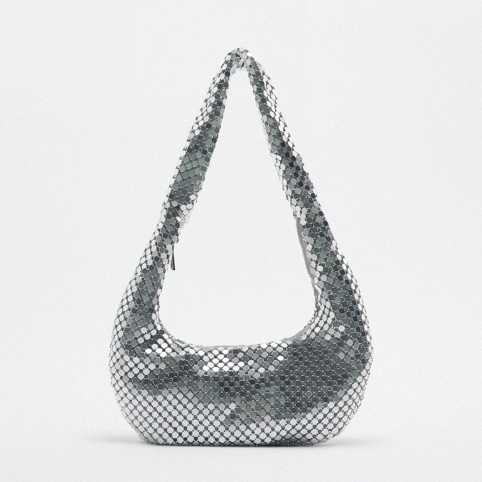 Metal Mesh Women Shoulder Bags Silver Lady Handbags Shinny Hobos Party Purses Sm