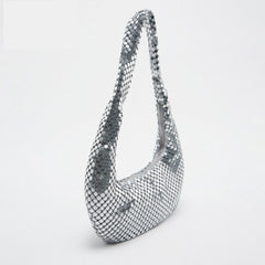 Metal Mesh Women Shoulder Bags Silver Lady Handbags Shinny Hobos Party Purses Sm