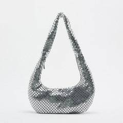 Metal Mesh Women Shoulder Bags Silver Lady Handbags Shinny Hobos Party Purses Sm
