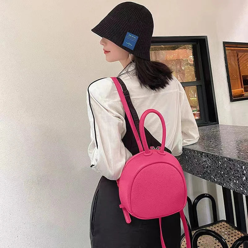 Mini PU Leather Women's Backpack Girls School Shoulder Handbag