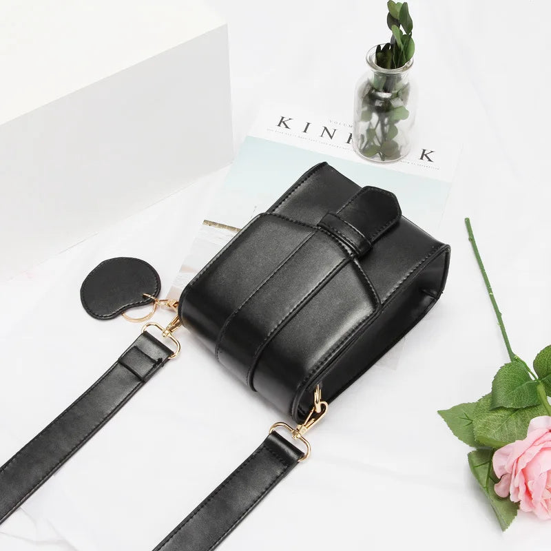 Ms. PU Leather Solid Shoulder Bag Mobile Phone Bag with Wide Shoulder Strap