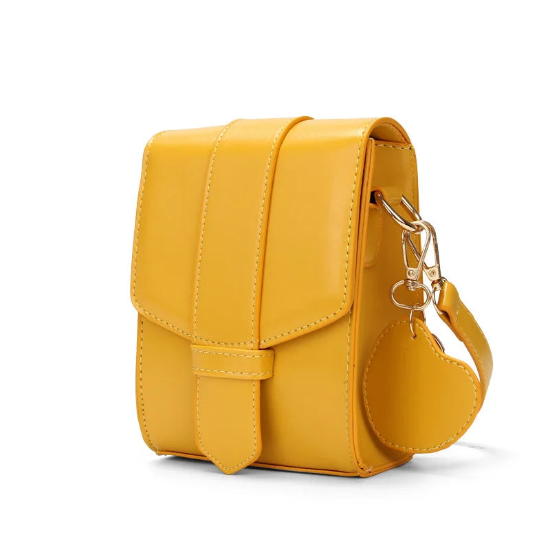 Ms. PU Leather Solid Shoulder Bag Mobile Phone Bag with Wide Shoulder Strap
