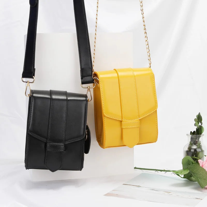 Ms. PU Leather Solid Shoulder Bag Mobile Phone Bag with Wide Shoulder Strap