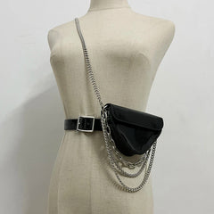 Multi-layer Chains Triangle Waist Packs Women PU Leather Waist Belt Mini Bag
