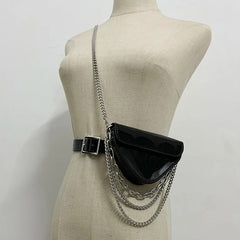 Multi-layer Chains Triangle Waist Packs Women PU Leather Waist Belt Mini Bag