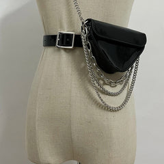 Multi-layer Chains Triangle Waist Packs Women PU Leather Waist Belt Mini Bag