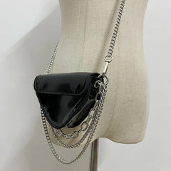 Multi-layer Chains Triangle Waist Packs Women PU Leather Waist Belt Mini Bag