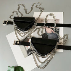 Multi-layer Chains Triangle Waist Packs Women PU Leather Waist Belt Mini Bag