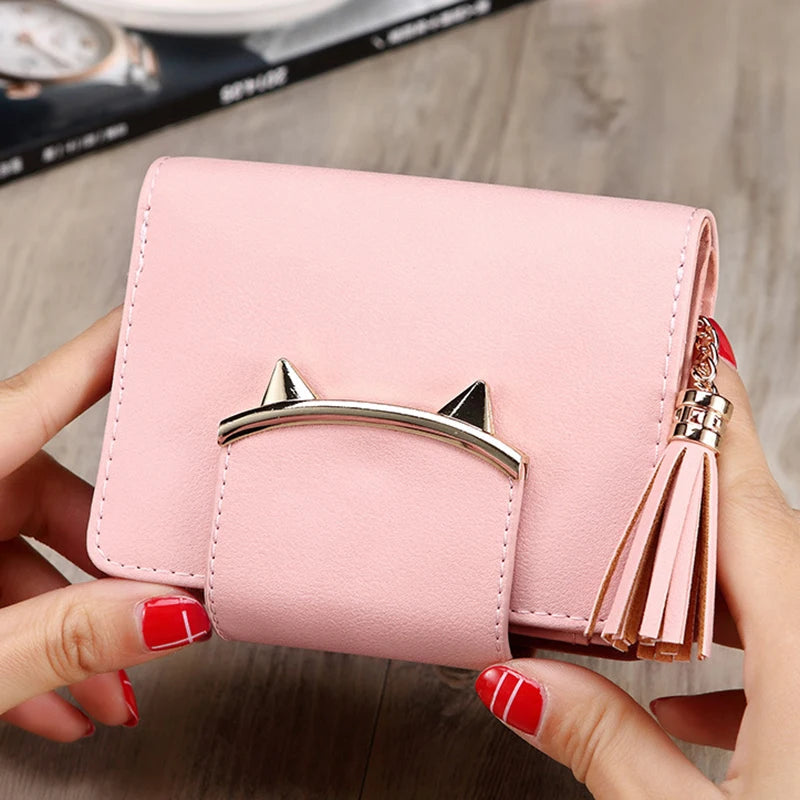 Metal Zipper Cat Ear Short Women's Purse