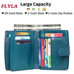 RFID Oil Wax Cowhide Retro Zipper Wallet Women Coin Purse