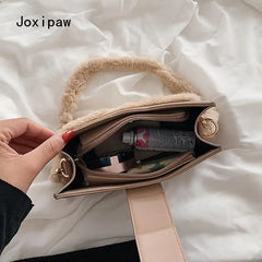Plush Shoulder Bag for Women Girl Autumn Winter PU Leather Crossbody Bags