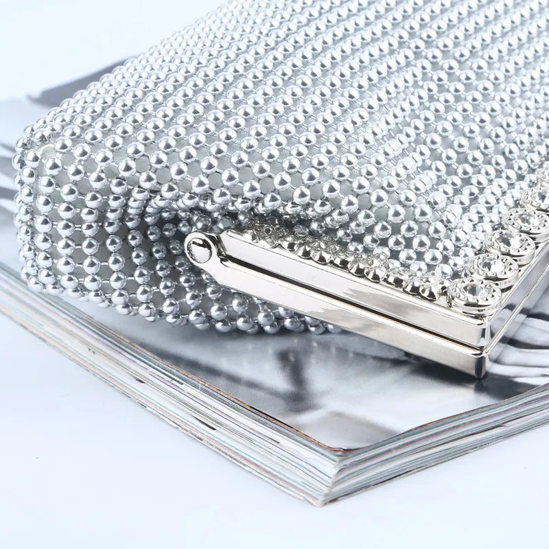 Aluminum Bead Evening Bag with Rhinestone Celebrity Banquet Bags
