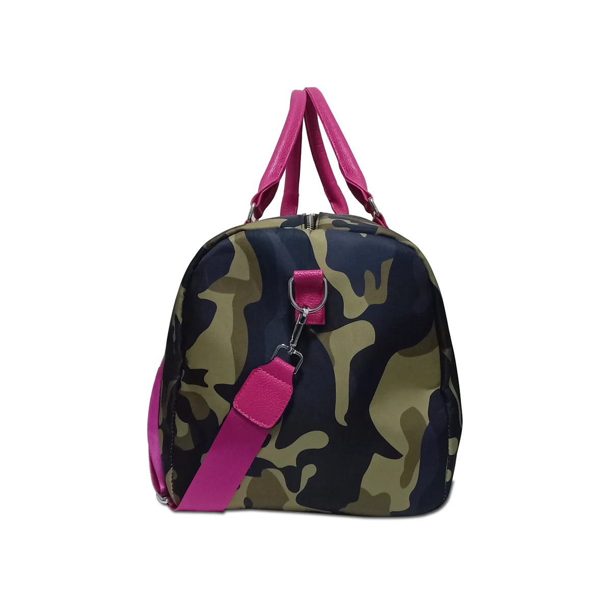 Travel Weekender Bag Camouflage Nylon Duffle Tote Pink Handles