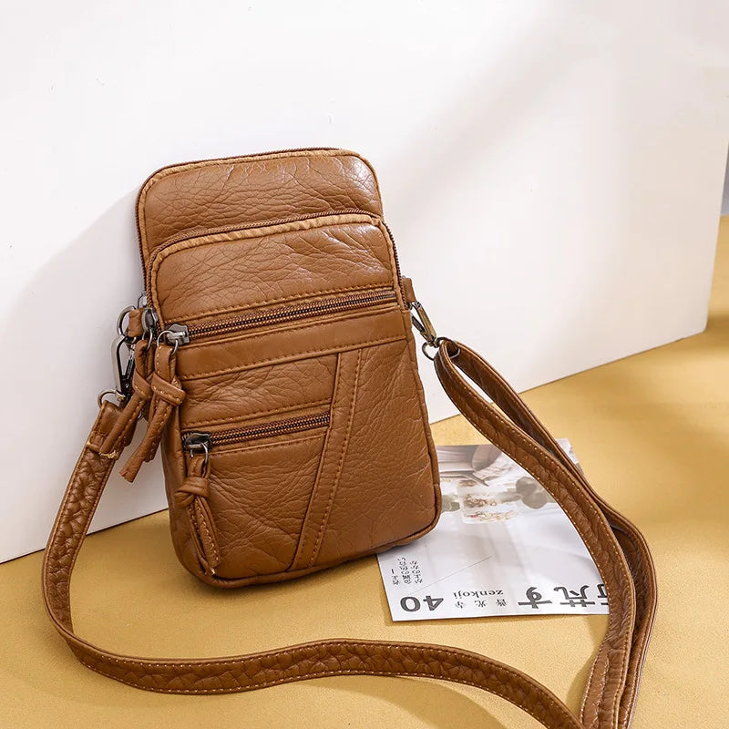 Vintage Soft Leather Crossbody Phone Purse Women Shoulder Bag