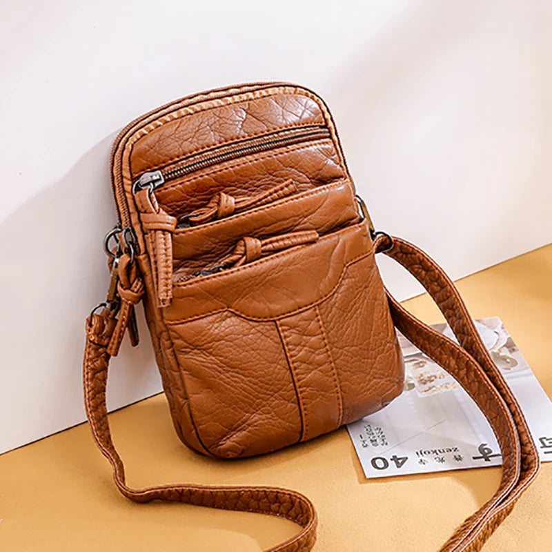 Vintage Soft Leather Crossbody Phone Purse Women Shoulder Bag