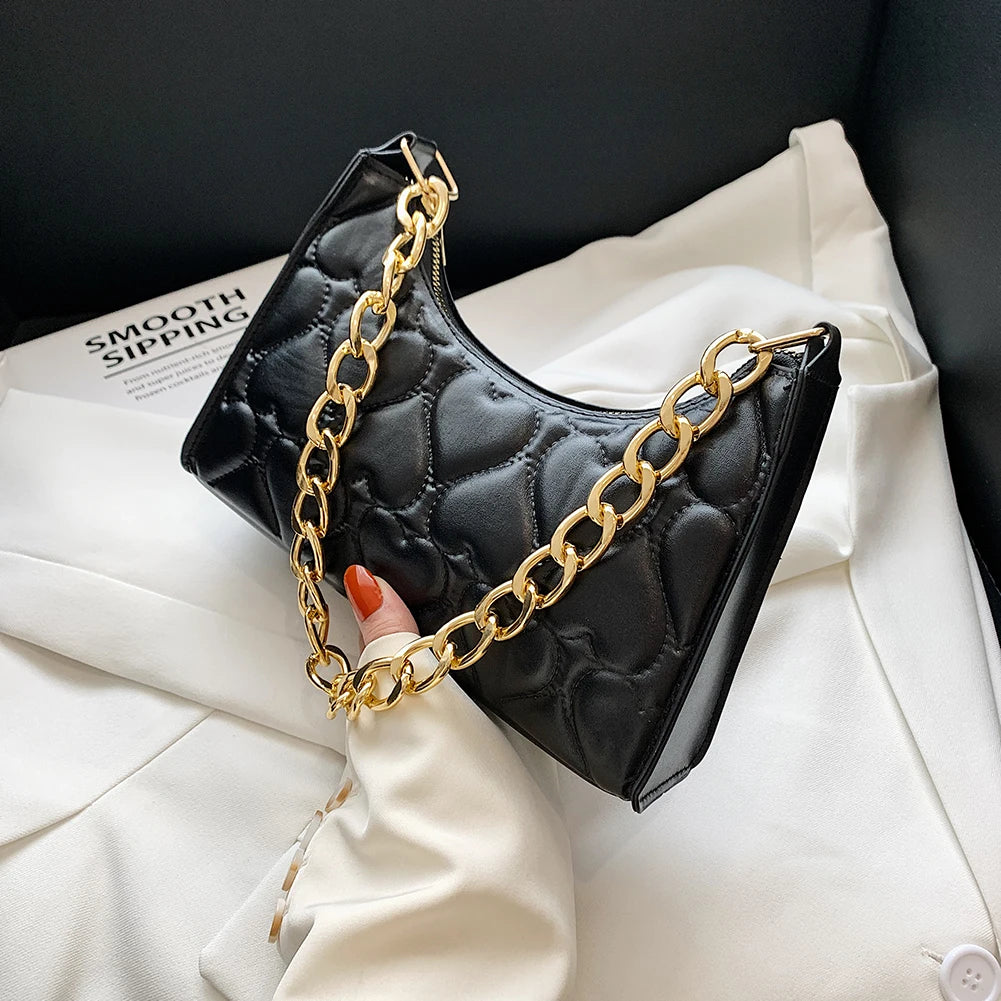 Women's PU Leather Handbags Love Embossed Chain Shopper Bag