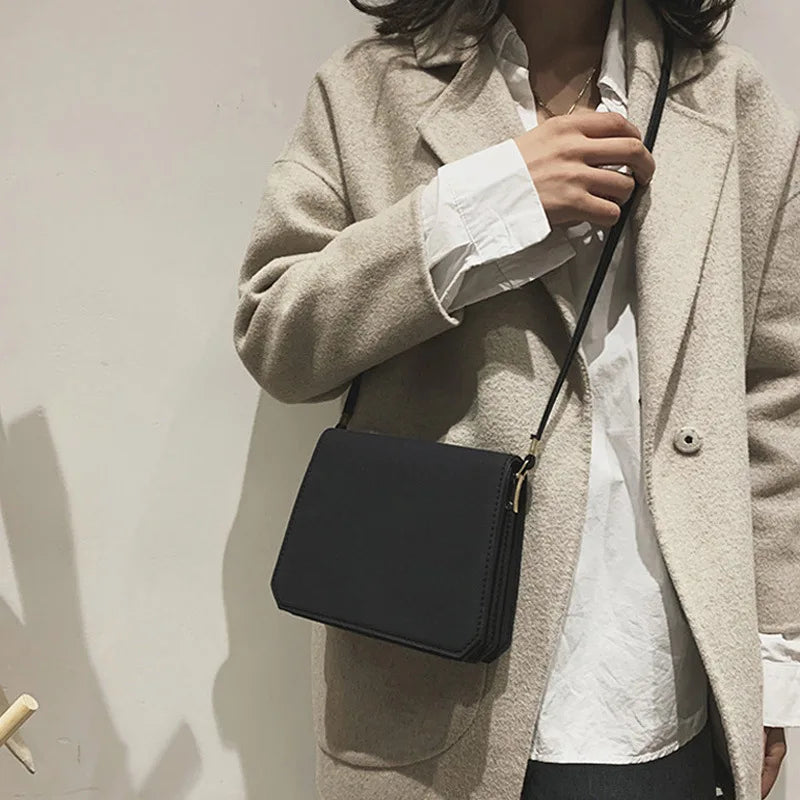 PU Leather Frosted Shoulder Bag Solid Soft Messenger Small Square Bag