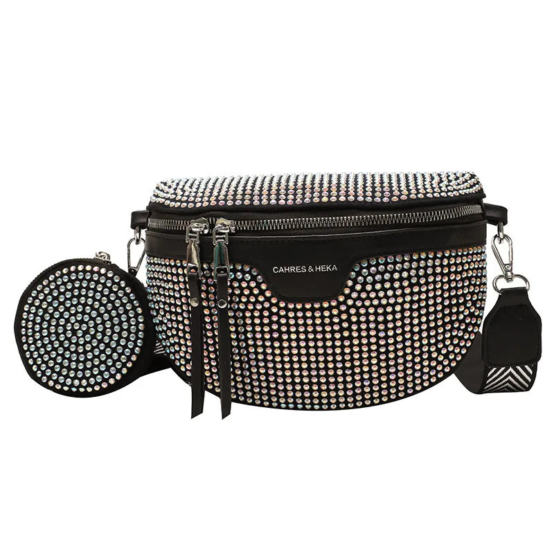 Women's Rhinestone Shoulder Messenger Bag All-match Saddle Tide Rhinestone Bag