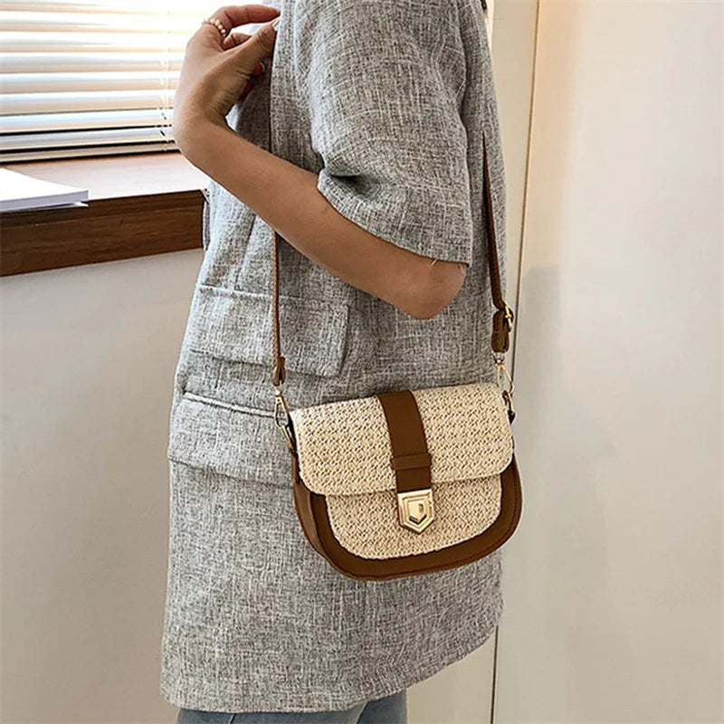 Braided Beach Ladies Saddle Bag Woven Rattan Bags For Ladies