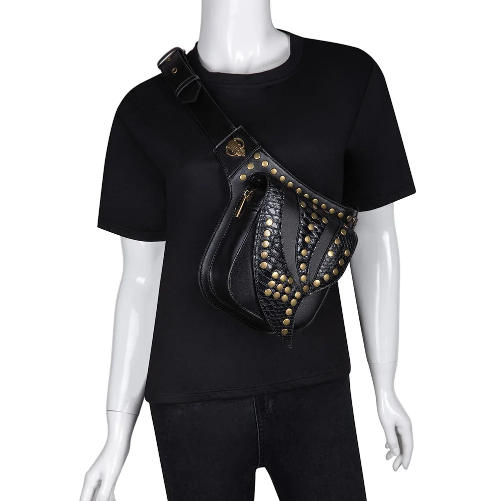 Punk Rivet Waist Bag Retro Tactical Chest Bag Women