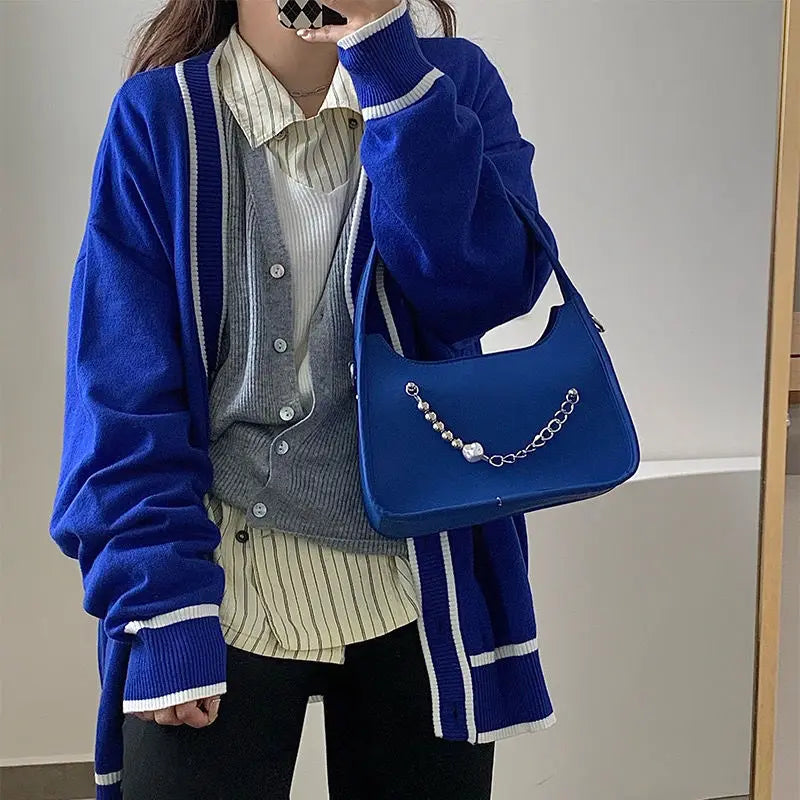 Solid Beading Top Handle Crossbody Shoulder Bag for Women