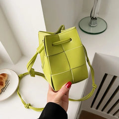 Braided Women PU Leather Mini Shoulder Messenger Bag Small Bucket Tote Crossbody