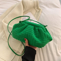 Green Towel Fabric Women Single-Shoulder Bag Plaeted Cloud Bag