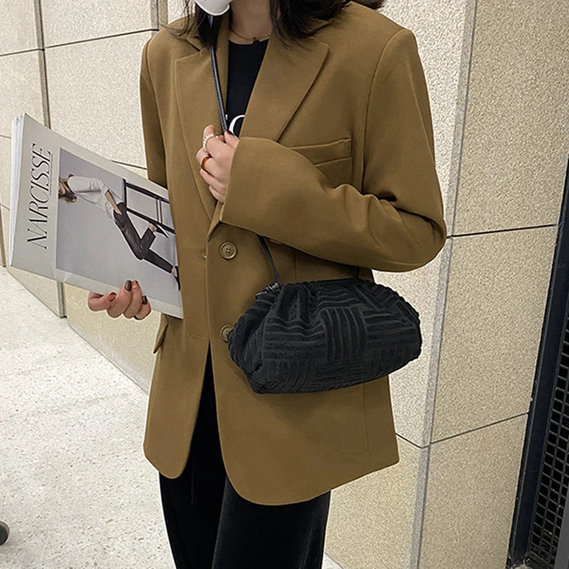 Green Towel Fabric Women Single-Shoulder Bag Plaeted Cloud Bag