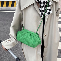 Green Towel Fabric Women Single-Shoulder Bag Plaeted Cloud Bag