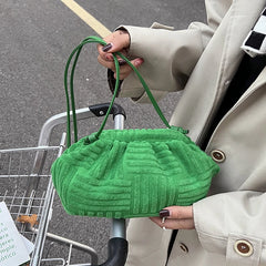 Green Towel Fabric Women Single-Shoulder Bag Plaeted Cloud Bag