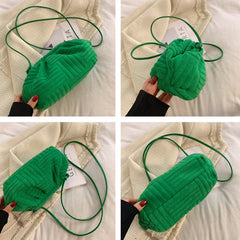Green Towel Fabric Women Single-Shoulder Bag Plaeted Cloud Bag