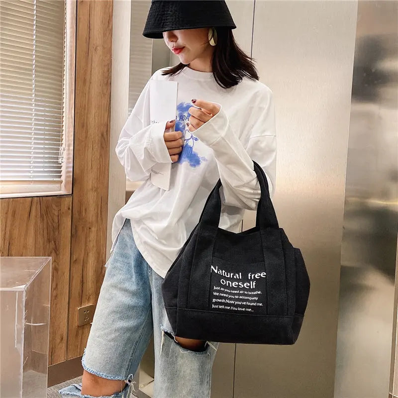 Canvas Art Bag Sen Series Casual Fresh Letter Hand Bag Female Shoulder Bag