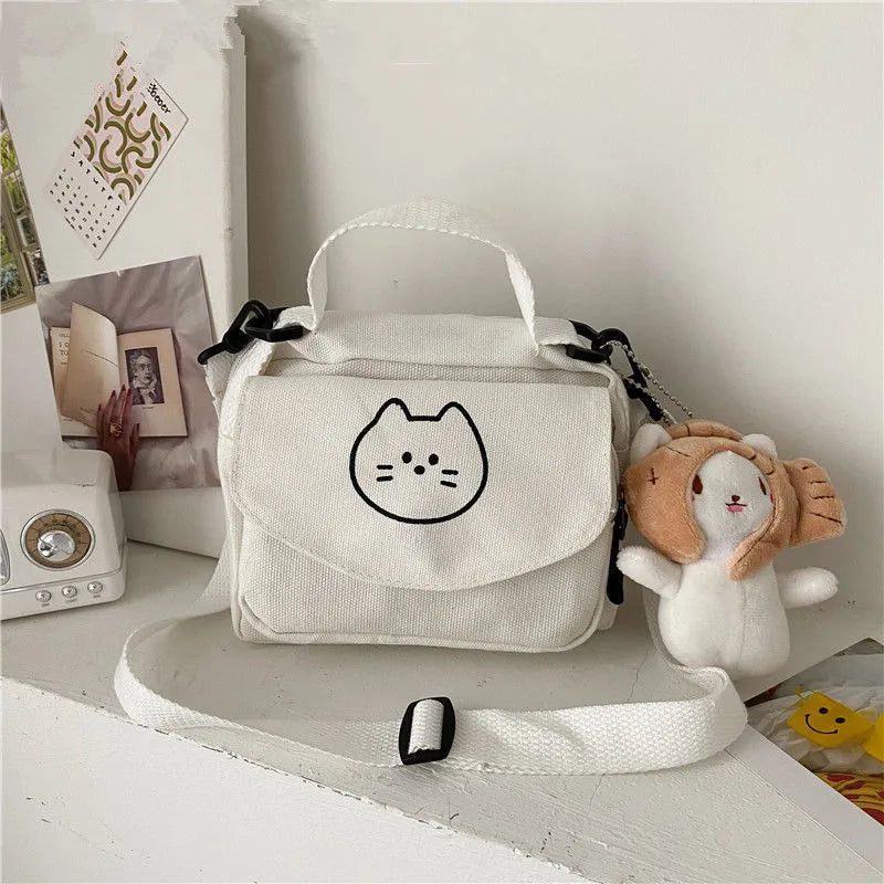 Canvas Small Fresh Lady One-Shoulder Bag Cartoon Print